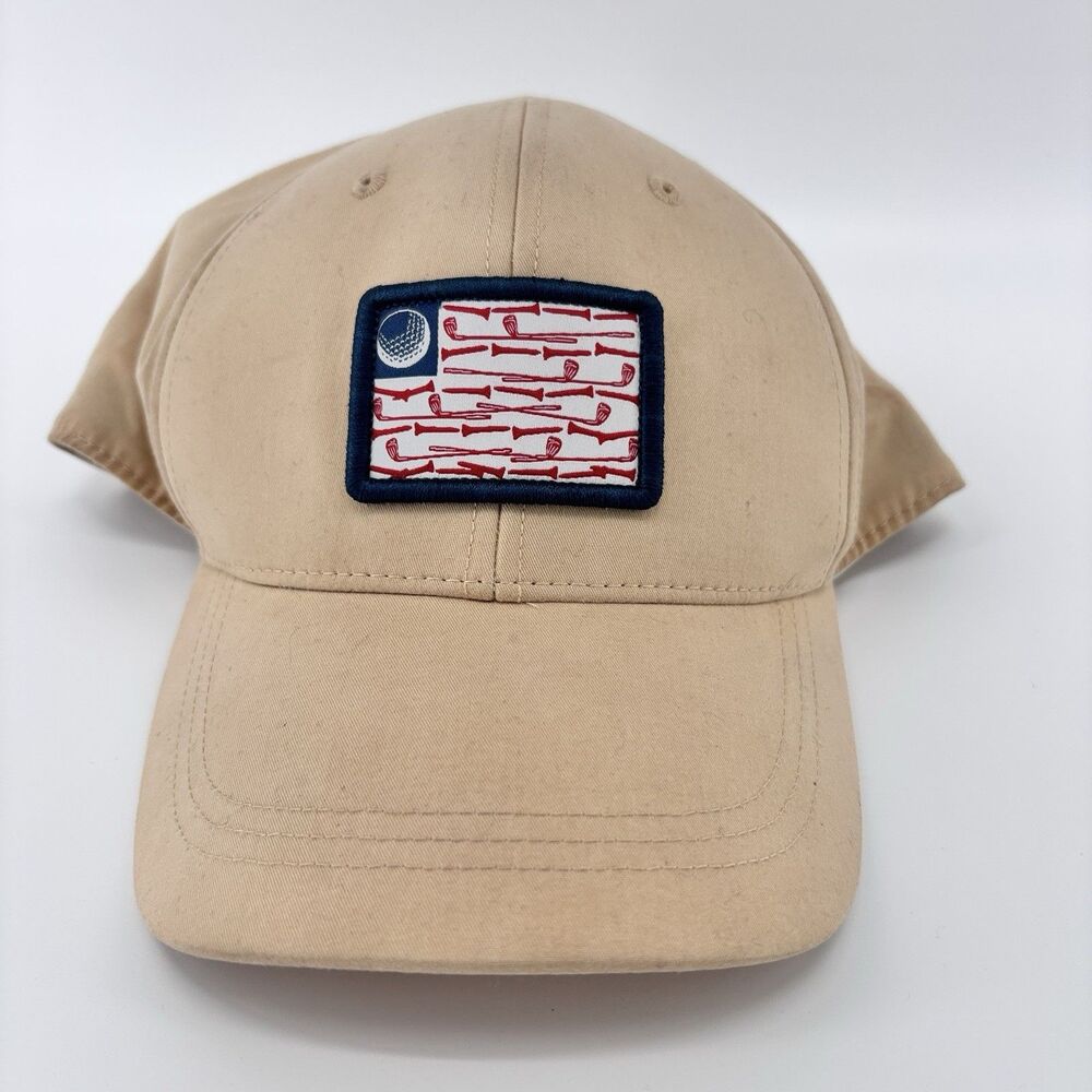 Tommy Bahama Golf Clubs Flag Patch Hat Cap One Size Khaki Adjustable